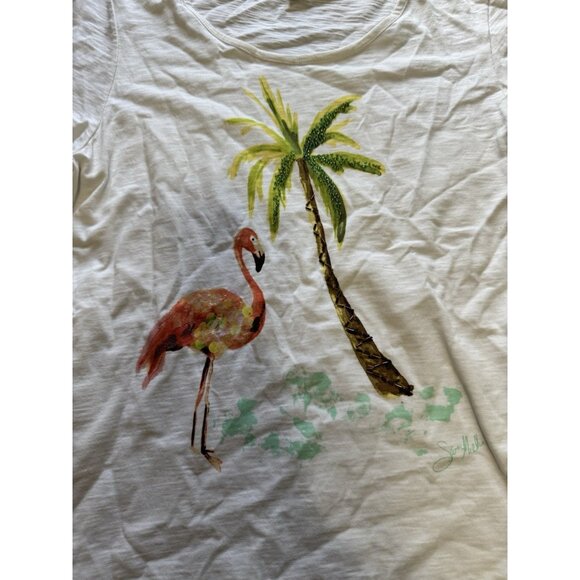 Christopher Banks Short Sleeve Women Blouse Size Petite Medium Lace Flamingo - Picture 5 of 10